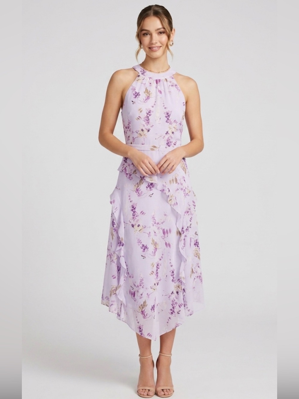 White House Black Market Floral Maxi Dress Size 4 | Lavender Purple Cocktail